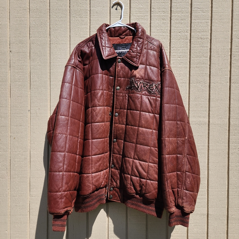 Avirex Quilted Leather Bomber Jacket - Deep Brown